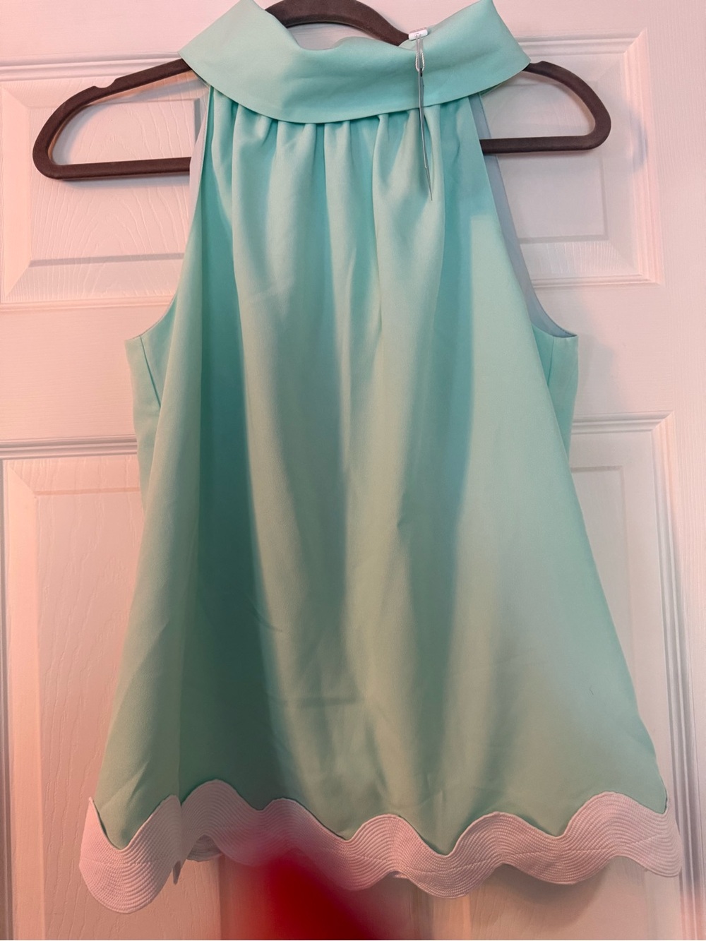 Sail to Sable Mint Halter Top with Scalloped Trim